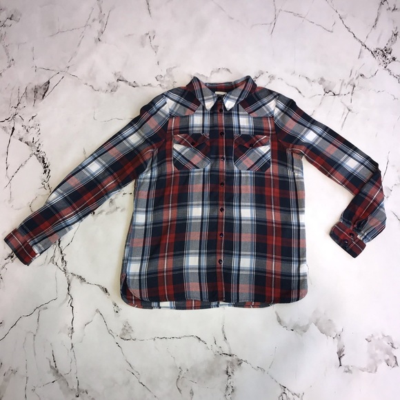 Noisy May Flannel Plaid Button Down Shirt Blue, Red and White Size Small - Picture 1 of 5
